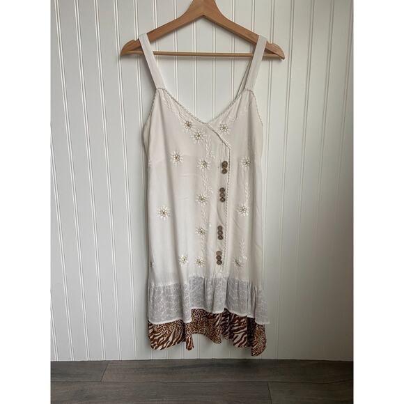 Raya Sun Dress Women's Small White/Brown Animal Print, y2k, Vintage, Boho - Picture 1 of 6